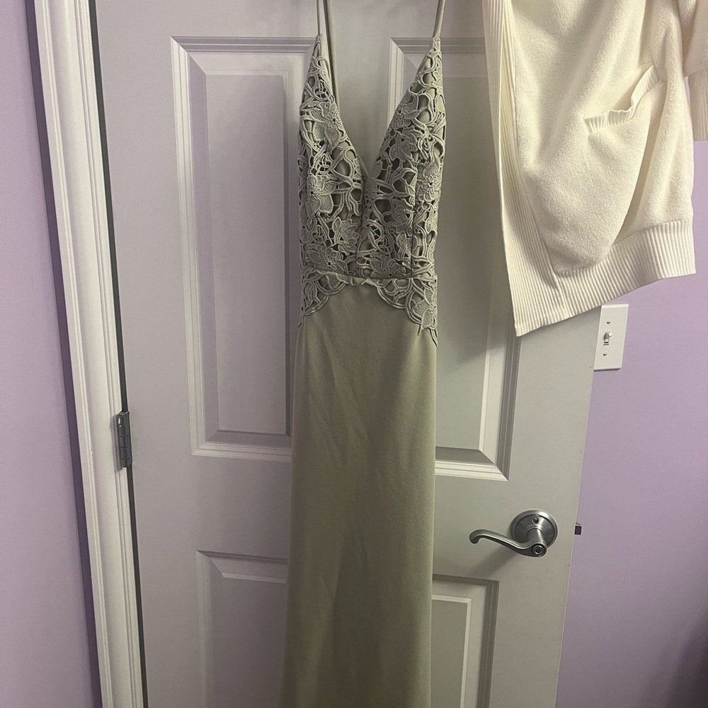 Lulus Elegant Lace Sage Maxi Dress NWT